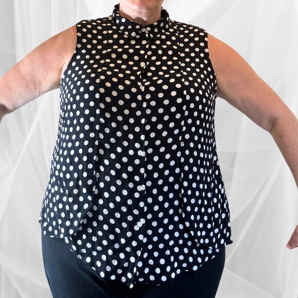 Laura Plus Black & White Polka Dot Sleeveless Button-Front Blouse – Size 18 - Picture 1 of 9